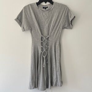 Topshop Light Gray Lace-Up Short Sleeve Mini Dress